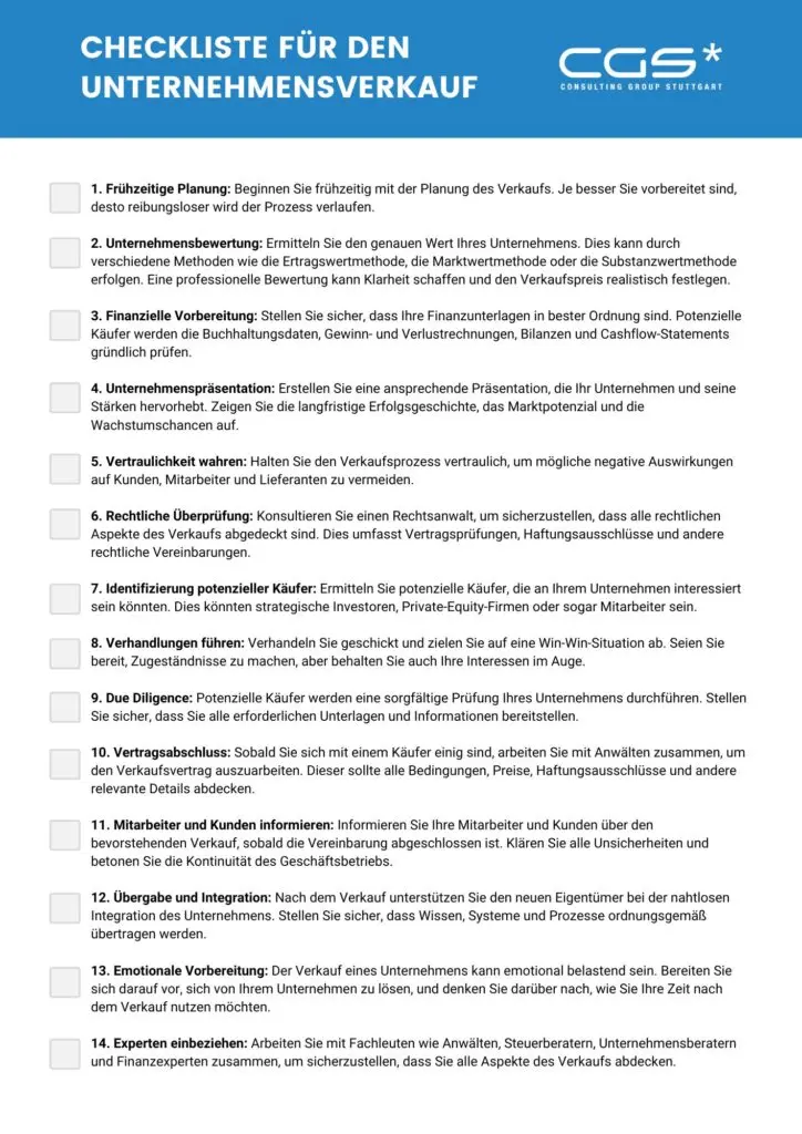 Checkliste Unternehmensverkauf